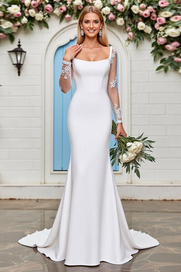 Robe de mariée en dentelle sirène satin stretch ivoire